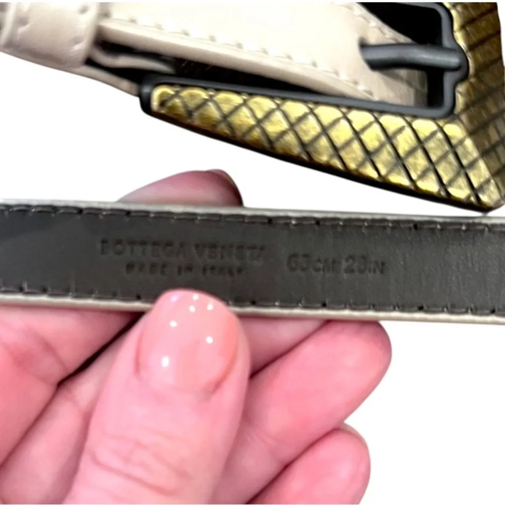 New! AUTH BOTTEGA VENETA BELT 65cm XS S Cream Antique Gold intrecciato design